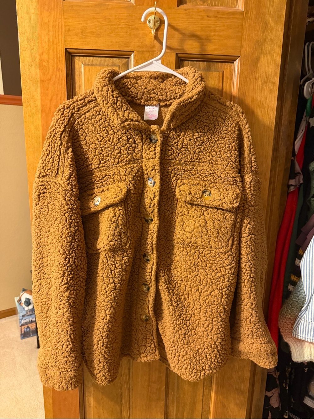 No Boundaries Camel Teddy Sherpa Jacket